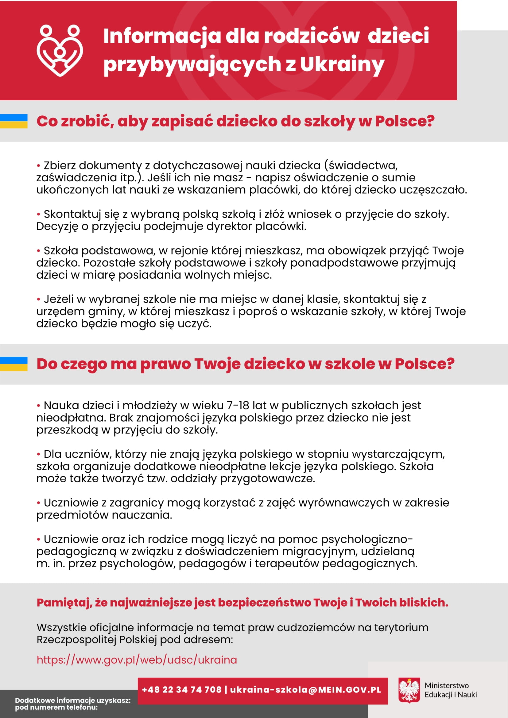 Informacja dla rodziców dzieci przybywających z Ukrainy wersja w języku polskim 1
