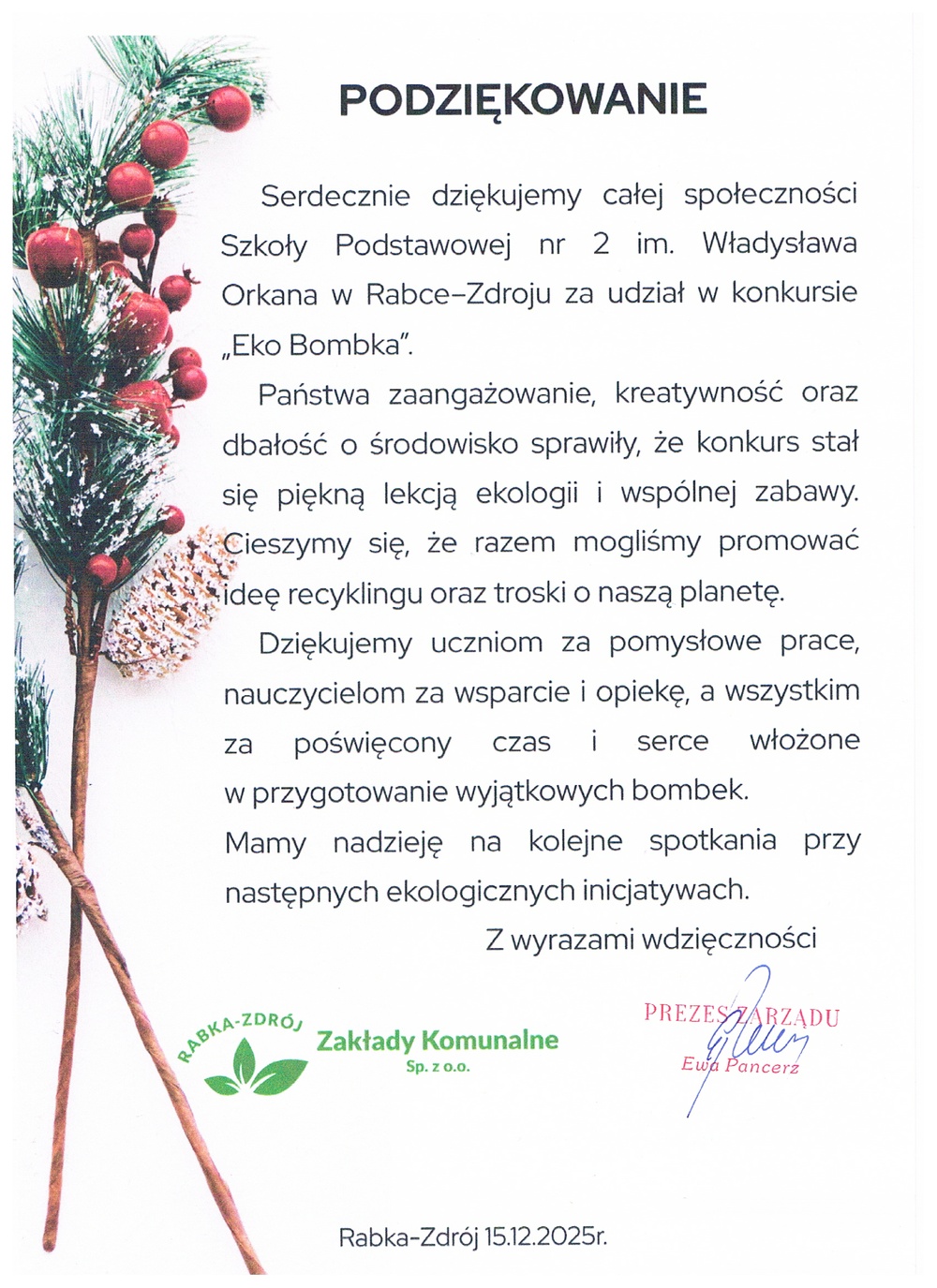 podziękowanie